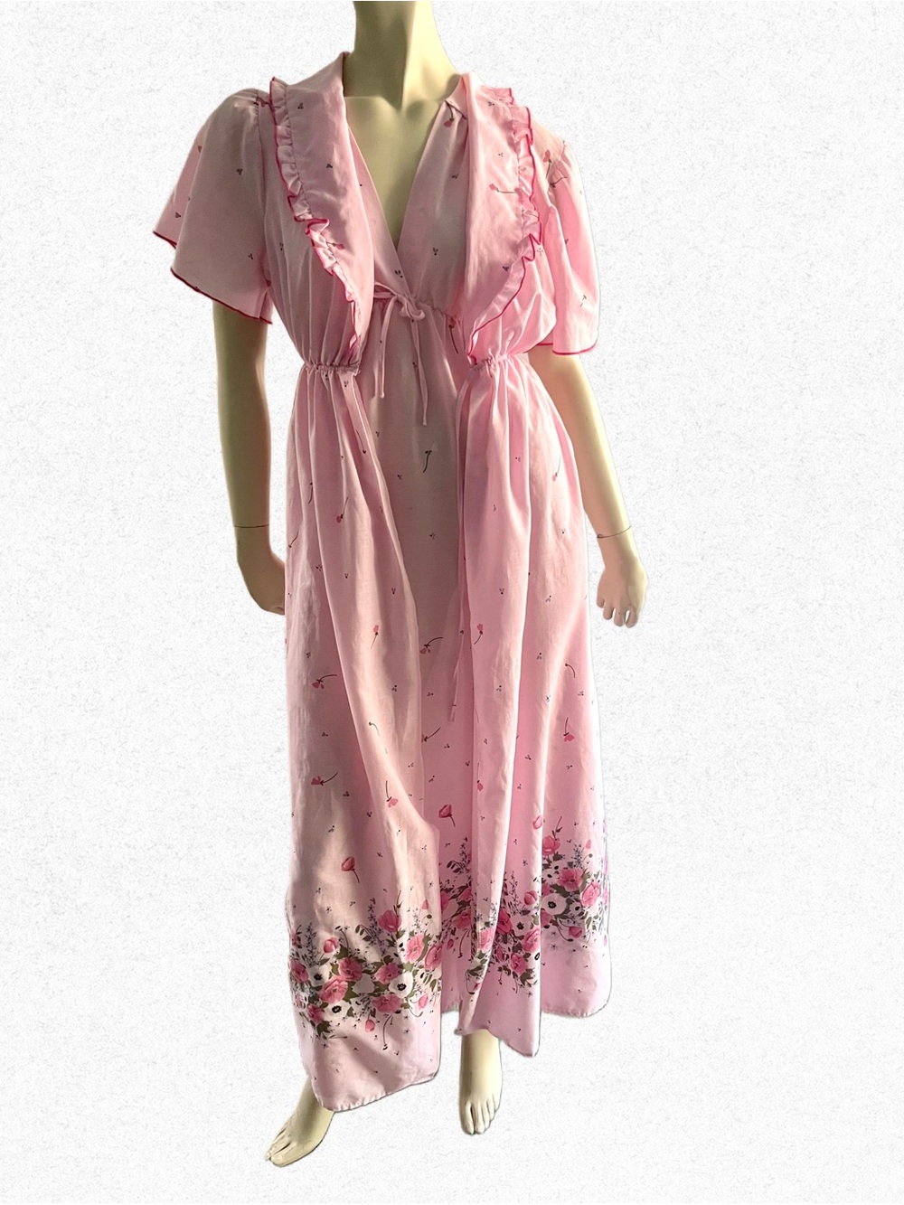 Sears Pink Floral Long Nightgown with Matching Robe